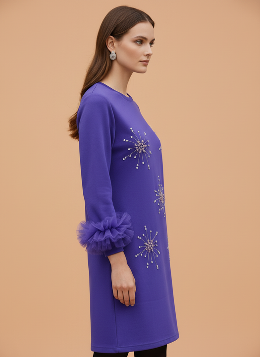 Elegant Purple Embellished Dress for Women