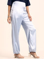 Luxury Satin Wide Leg Pants European Fabric  Ice Blue Glam Look