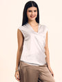 Women's Luxury European Satin V Neck Pleated Sleeveless Top