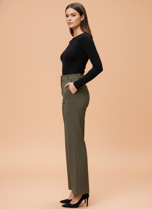 Olive Green Straight Fit Trousers for Women