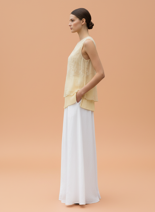 Elegant Layered Sleeveless Top with Maxi Skirt Set