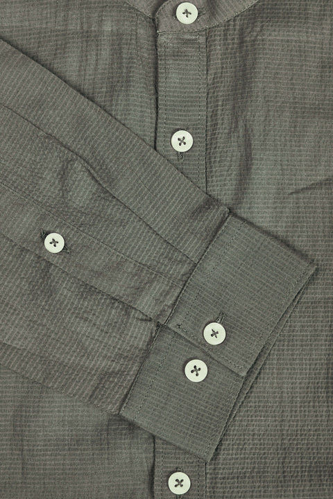 Amswan Premium Men'S Grey Crinkle Cotton Shirt - Mandarin Collar, Long Sleeves