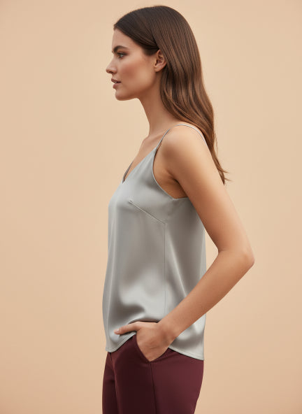 European Satin V-Neck Sleeveless Top