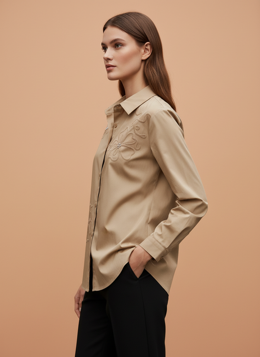Elegant Beige Embroidered Women’s Shirt