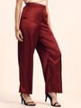 Luxury Satin Wide Leg Pants European Fabric  Wine Red Glam Look