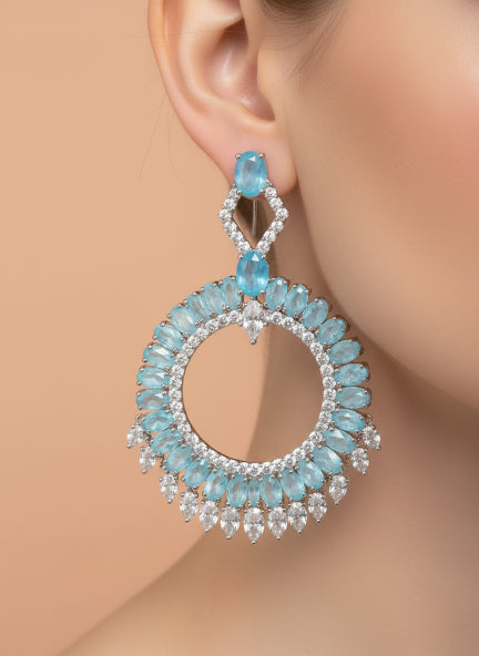 Elegant Sky Blue & Silver Cubic Zirconia Statement Hoop Earrings for Women