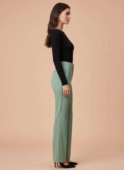 Banana Crepe Sage Green Straight Fit With Flap Pocket Trouser