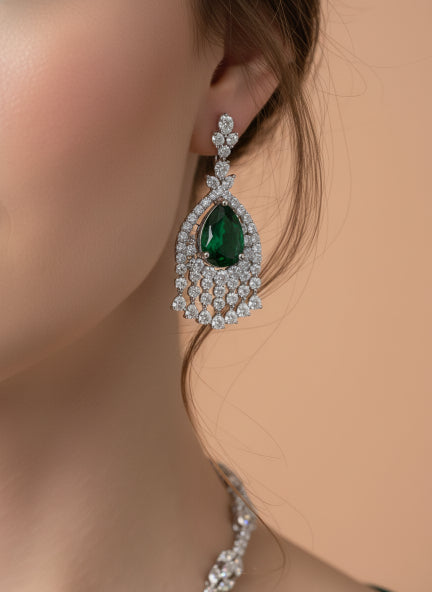 Green Emerald Cubic Zirconia Necklace & Earrings Set for Women