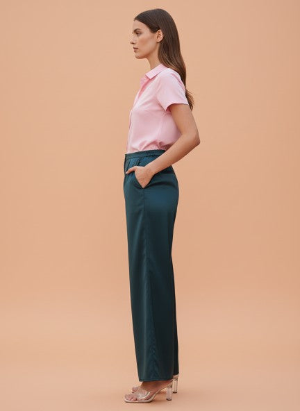 European Satin Flared Pleated Trouser