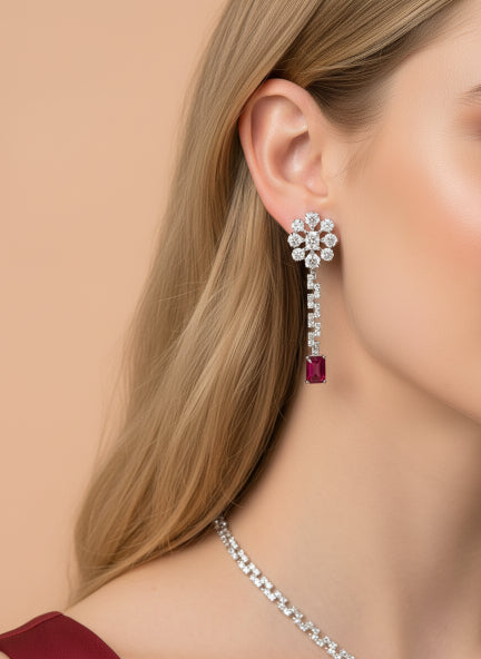 Elegant Ruby Drop Diamond Jewelry Set – Necklace & Earrings