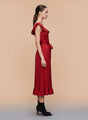 Women’s Luxury European Satin Crimson Red Midi Dress
