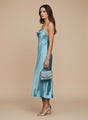 Satin Midi Dress Aqua Spaghetti Strap