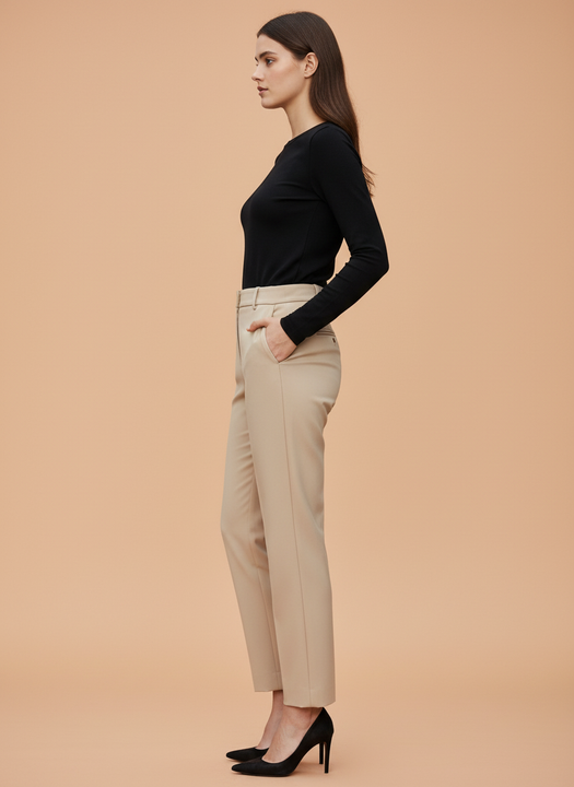 Beige Straight Fit Trousers for Women
