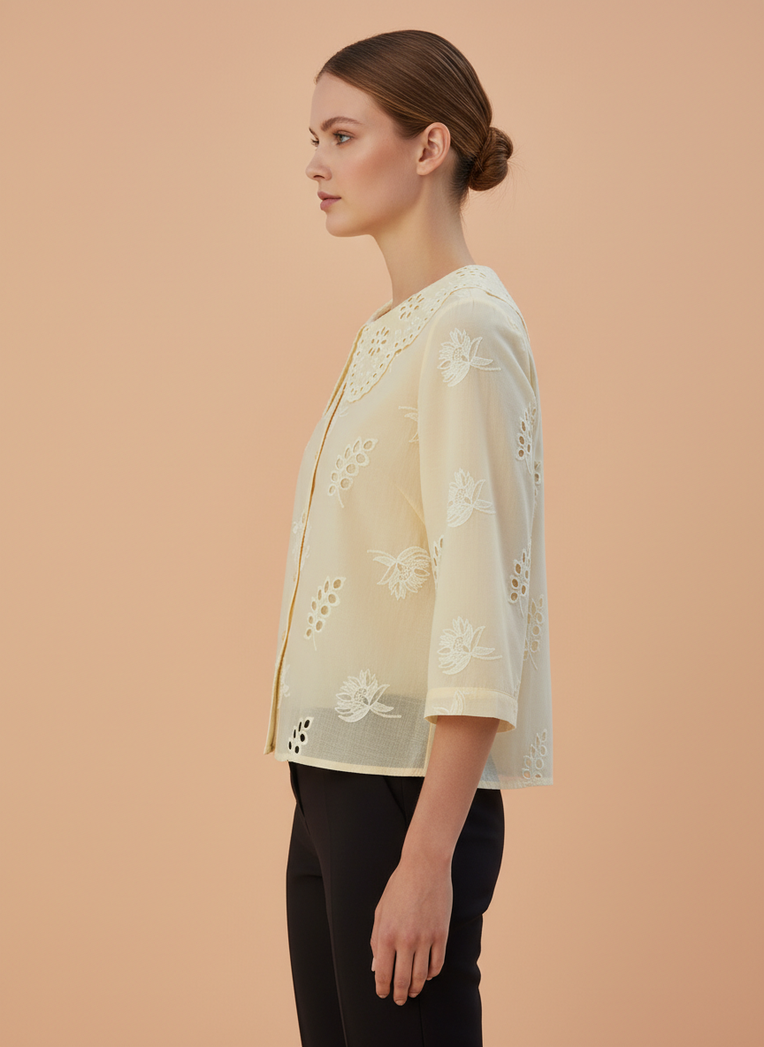 Luxury Embroidered Women’s Peter Pan Collar Top
