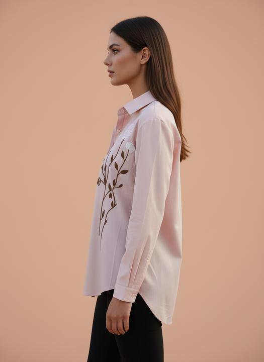 Elegant  Floral Embroidered Shirt for Women