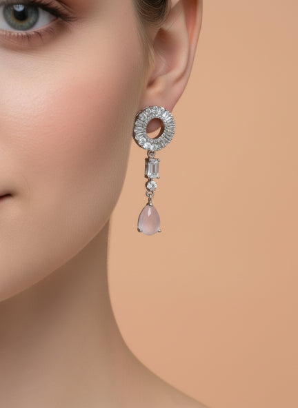 Pink Cubic Zirconia Lariat Necklace & Earrings Set for Women