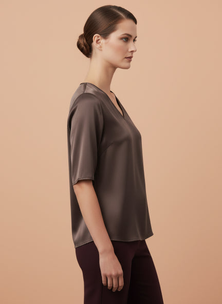 European Satin-Finish, V-Neck Top