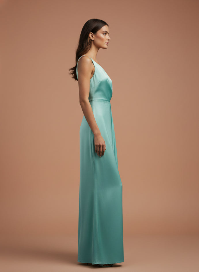 One-Shoulder European Satin Dress Mint Frost