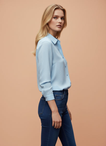 Light Blue Beaded Linen Shirt