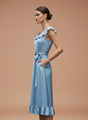 European Satin Ice Blue Mist Midi Dress