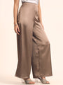 Luxury Satin Wide Leg Pants European Fabric  Mocha Pearl Glam Look