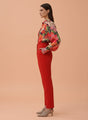 Banana Crepe Mars Red Skin Fit With Multi Pleated Trouser