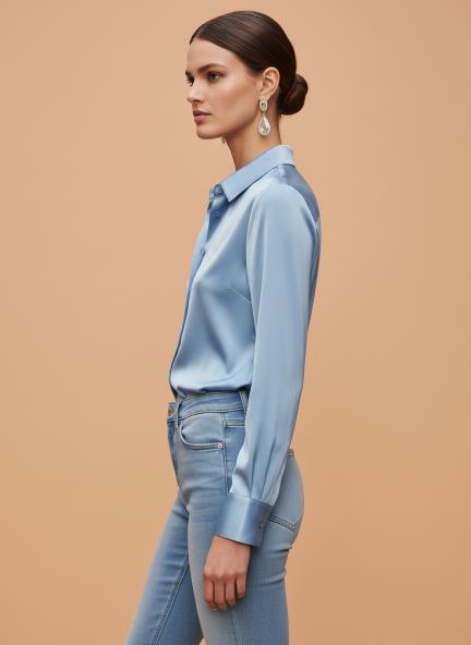 Steel Blue Regular Fit Summer Satin Shirt