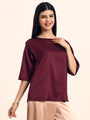 Women's Luxury Elegant Deep Plum European Satin Top