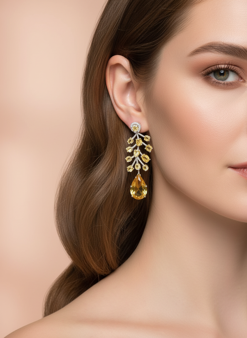 Luxury Golden Champagne Cubic Zirconia Necklace & Earrings Set