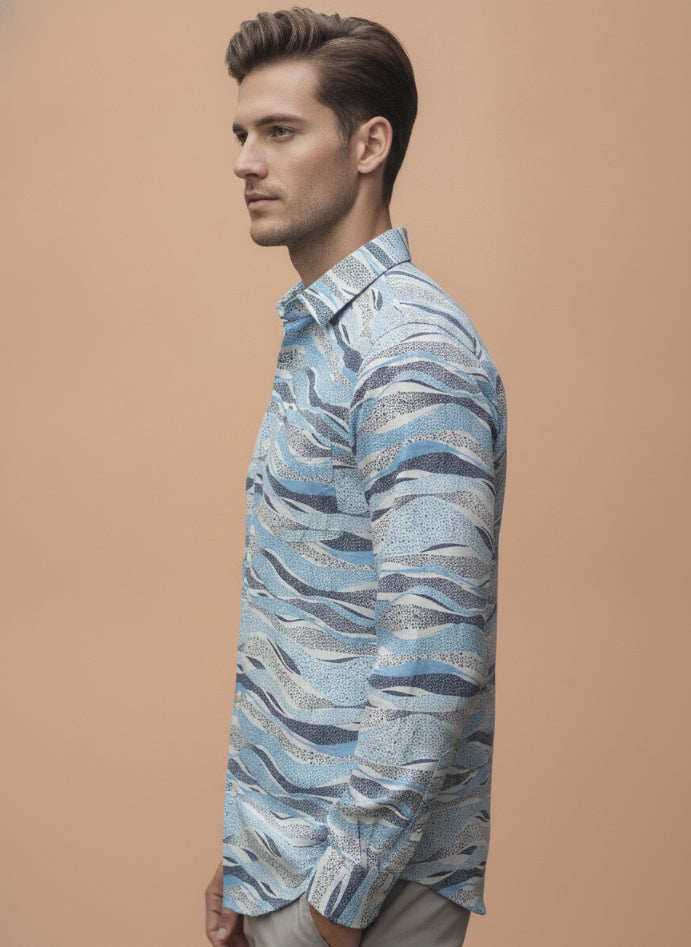 Men'S Premium Rayon Shirt With Self-Design Spread Collar