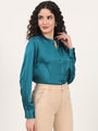 Summer Satin Peacock Mandarin Collar Shirt