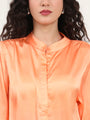 Summer Satin Crimson Orange Mandarin Collar Shirt