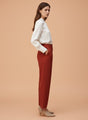 Banana Crepe Burnt Umber Skin Fit With Multi Pleated Trouser