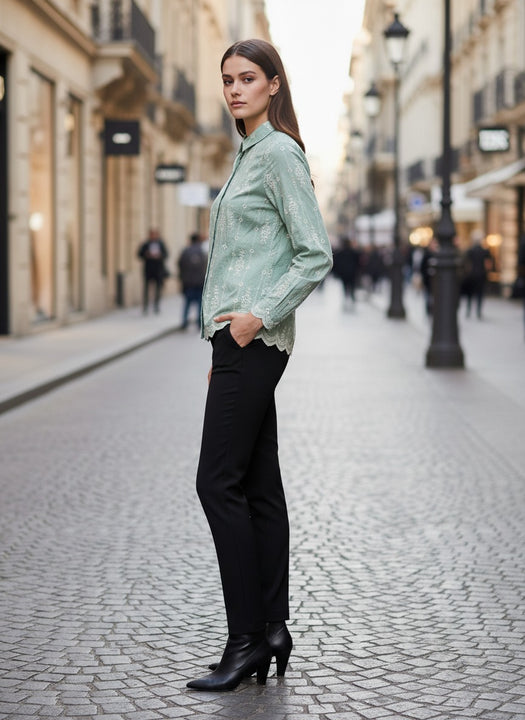 Elegant Mint Green Embroidered Women’s Shirt