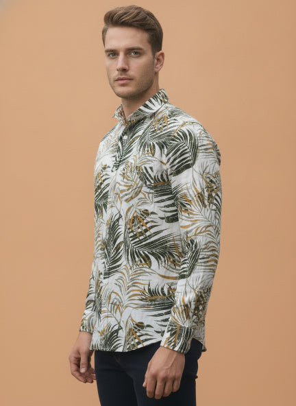 Men'S Botanical Print Premium Rayon Shirt