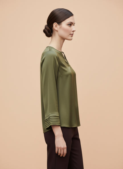 Women's European Satin V Neck Long Sleeve Top