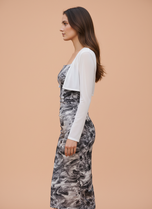 Women’s Black & White Marble Print Bodycon Midi