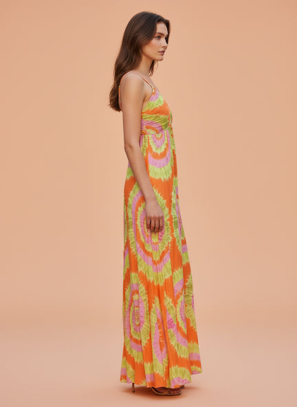 Vibrant Tie-Dye Spiral Maxi Dress for Women