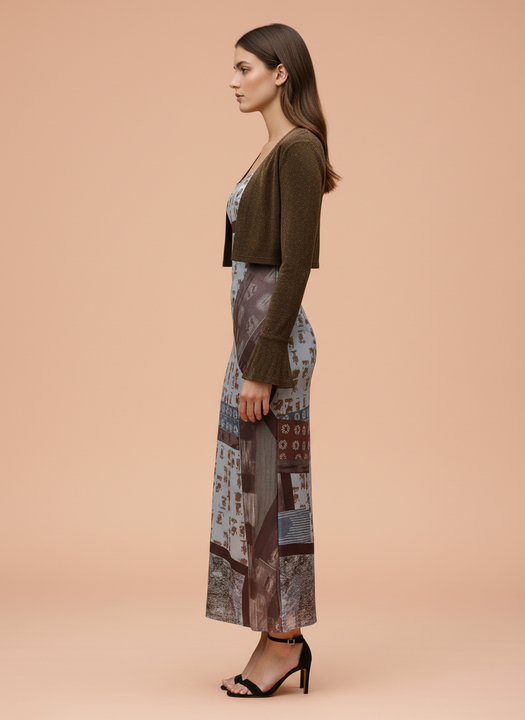 Elegant Printed Midi Dress with Shrug for Women