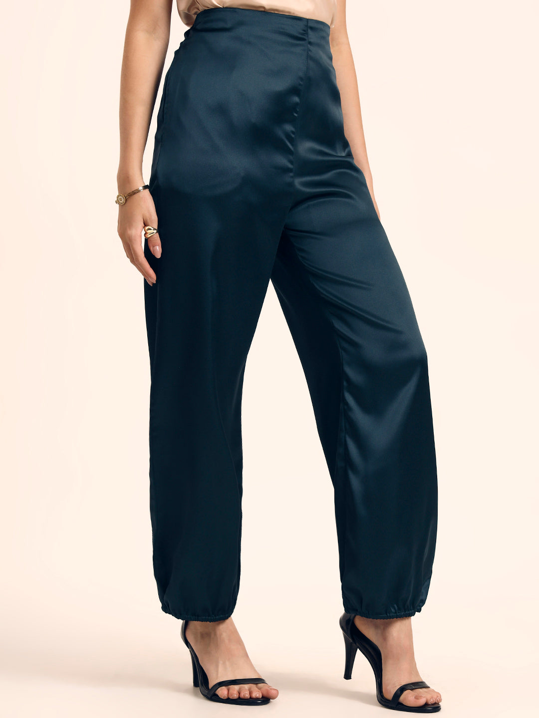 Luxury Satin Wide Leg Pants European Fabric  Emerald  Green Glam Look