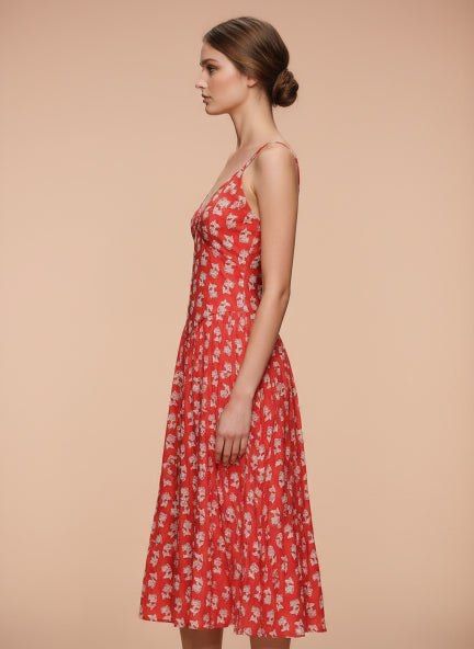 Rayon Printed Fit & Flare V Neck Shoulder Strap Maxi Dress