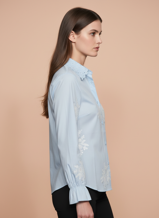 Light Blue Sequin Embroidered Women Shirt