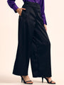 Luxury Satin Wide Leg Pants European Fabric  Black Glam Look