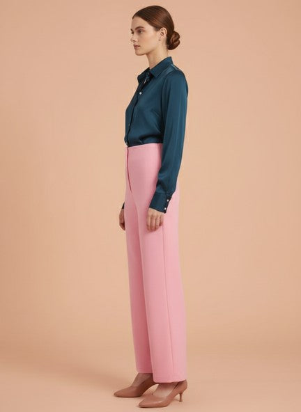 Banana Crepe Rose Pink Flared Trouser With Slash Pocket