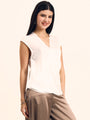 Women's Luxury European Satin V Neck Pleated Sleeveless Top