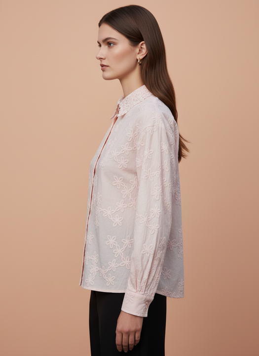 Light Pink All-Over Lace Embroidered Shirt for Women