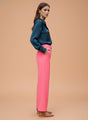 Banana Crepe Hot Pink Flared Trouser With Slash Pocket