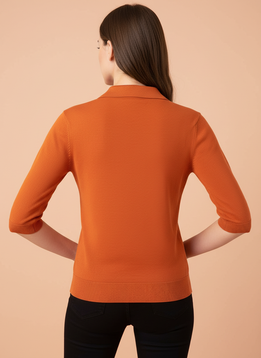 Burnt Orange Knit Top with Embellished Peter Pan Collar
