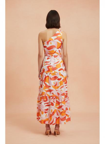 Premium Micro Digital Print  Flare Maxi Dress With Slash Pocket