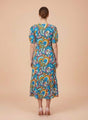 Rayon Printed Puff Sleeve A Line Front Button Maxi Dress